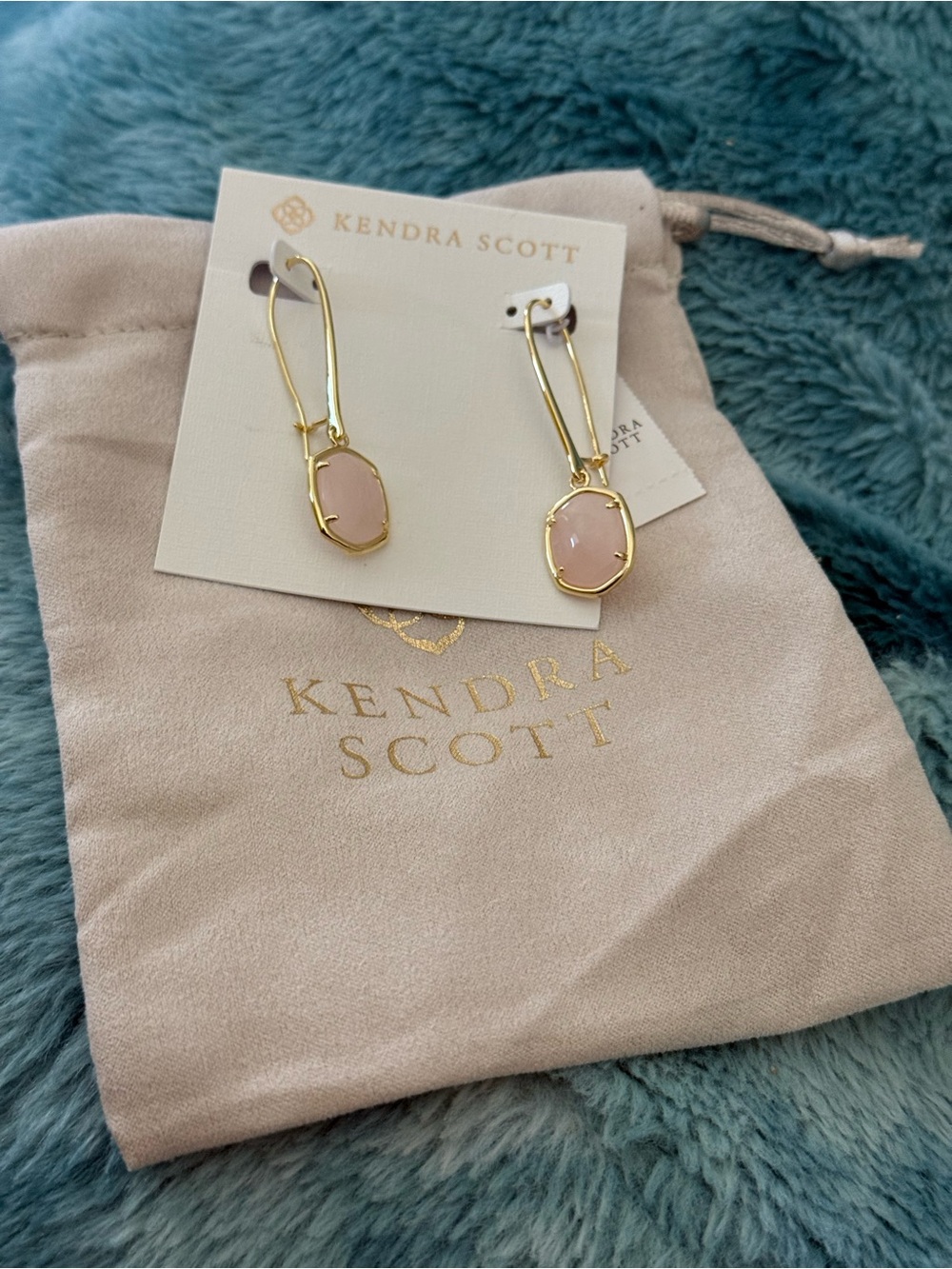 Kendra Scott Rose Quartz Pink Gold Drop Earrings